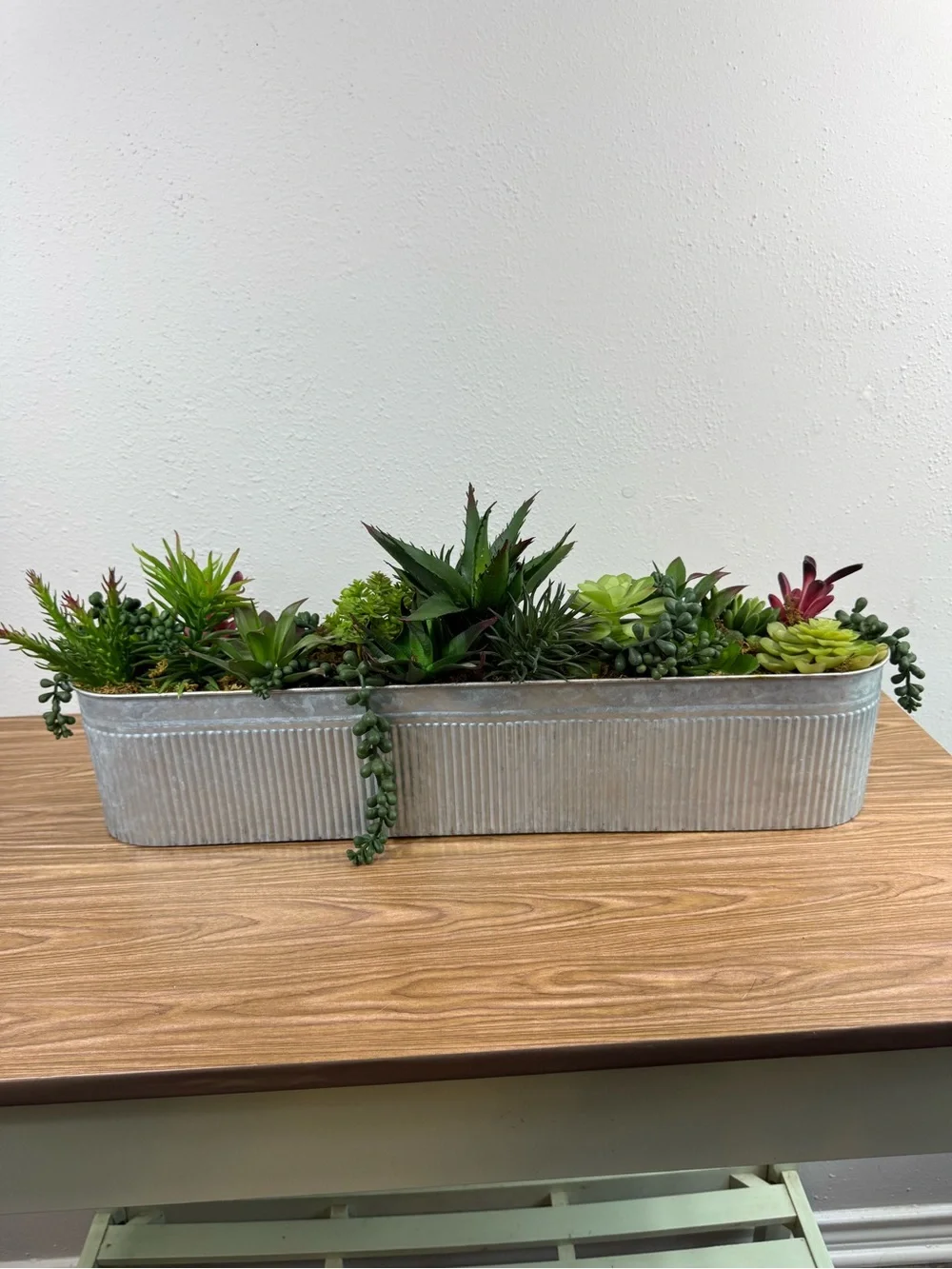 Faux Succulent Centerpiece in Gray Corrugated Planter